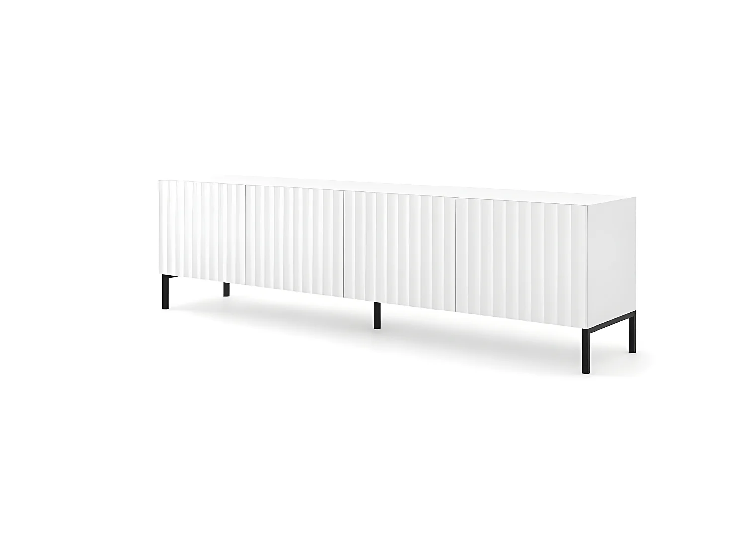 Meuble TV 200x56x42 cm blanc mat VAGUE meuble Hi-fi luxueux sur pieds noir avec 4 portes