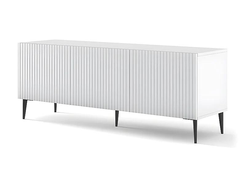 Meuble TV meuble Hi-fi sur pied Blanc Mat 150x42x56cm RAVI B FILET Pied noir