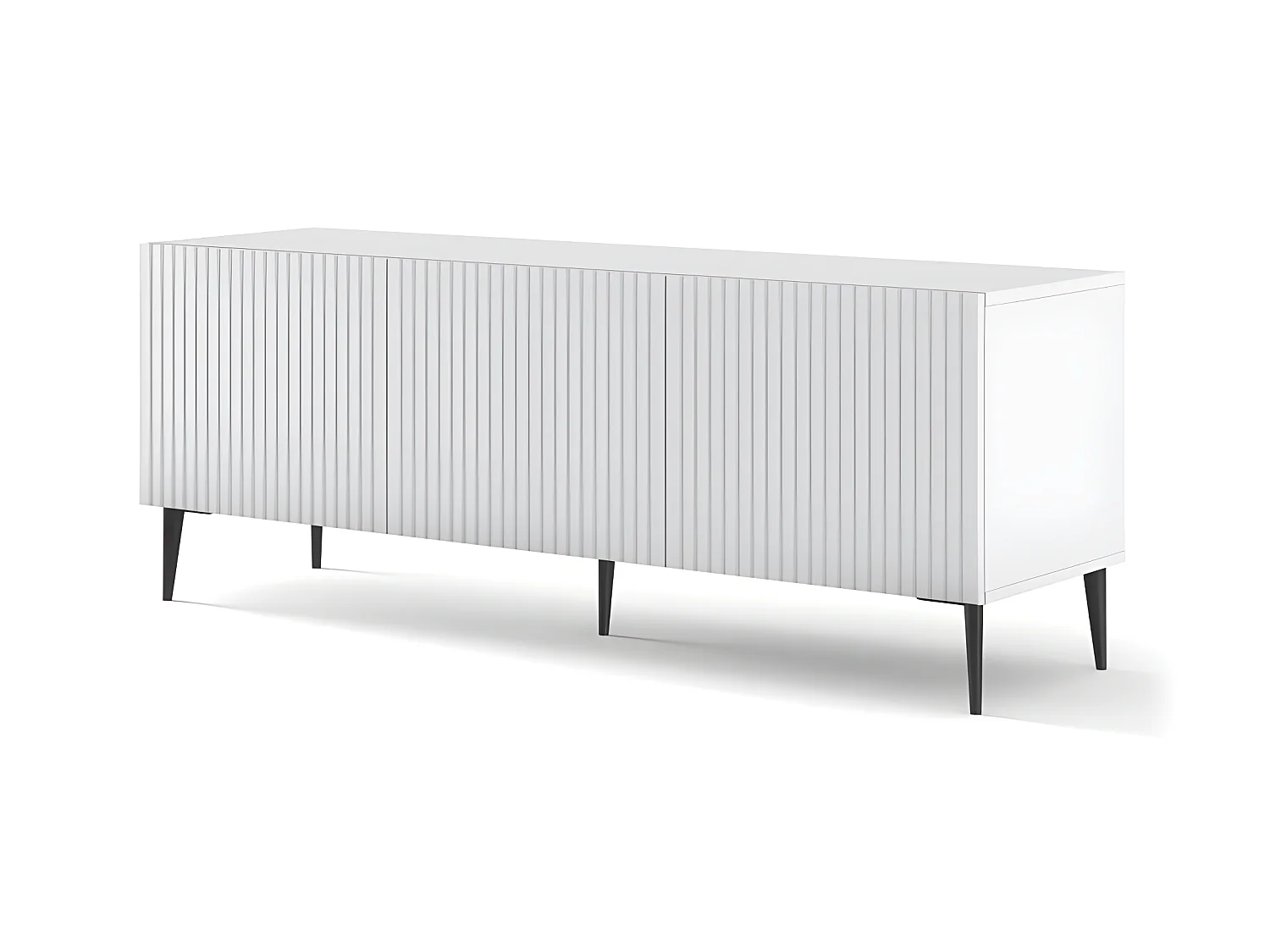 Meuble TV meuble Hi-fi sur pied Blanc Mat 150x42x56cm RAVI B FILET Pied noir