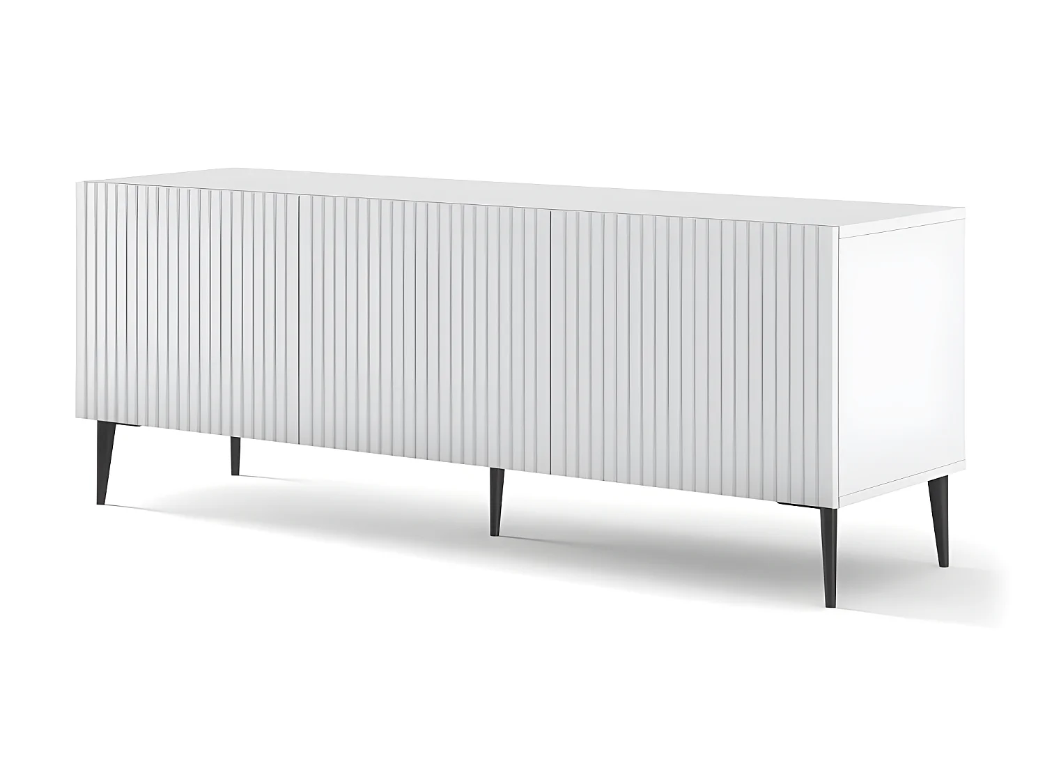 Meuble TV meuble Hi-fi sur pied Blanc Mat 150x42x56cm RAVI B FILET Pied noir