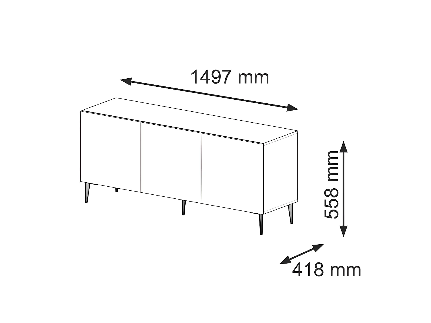 Meuble TV meuble Hi-fi sur pied Blanc Mat 150x42x56cm RAVI B FILET Pied noir