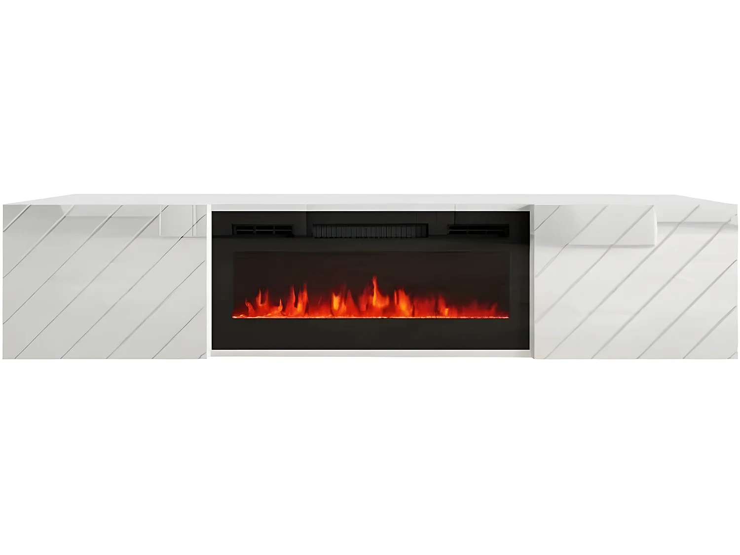 Meuble TV 183x38x35 cm blanc brillant/blanc mat ROTA avec cheminée intégrée noir meuble Hi-fi mural