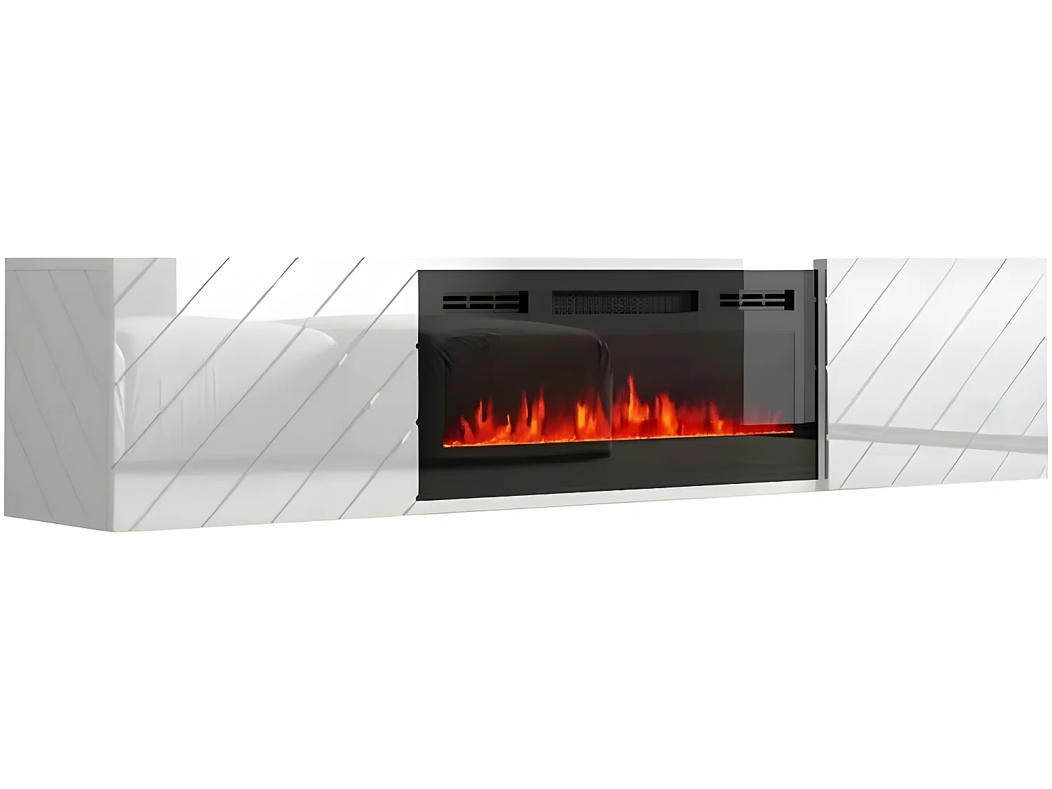 Meuble TV 183x38x35 cm blanc brillant/blanc mat ROTA avec cheminée intégrée noir meuble Hi-fi mural