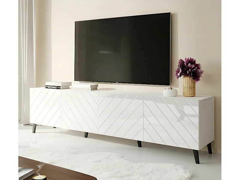 Meuble TV 200x52x42 cm blanc ABI meuble Hi-fi luxueux sideboeard sur pied
