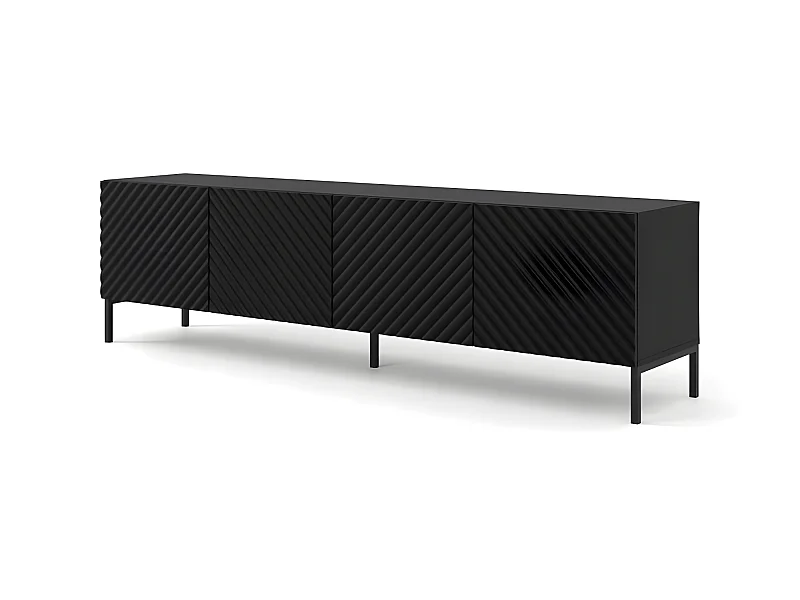 Meuble TV 200x56x42 cm noir mat SURFA  meuble Hi-fi luxueux sur pieds noir avec 4 portes