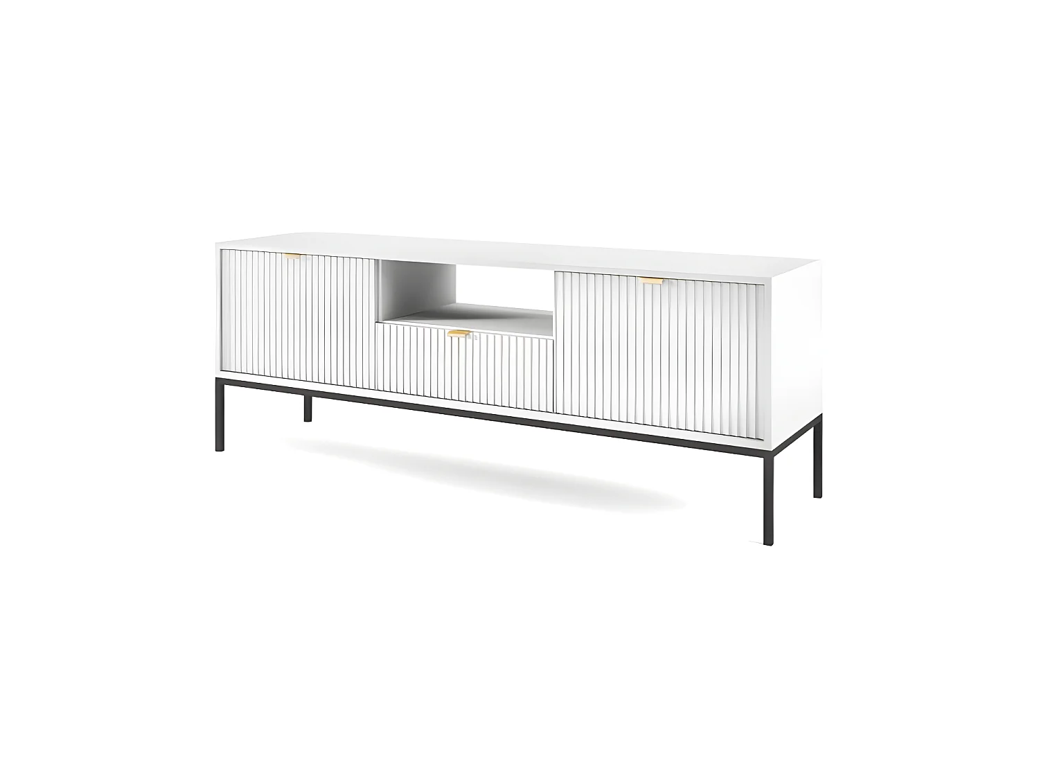 Meuble TV blanc 154x56x39cm NOEMIE meuble Hi-fi commode TV sur pied
