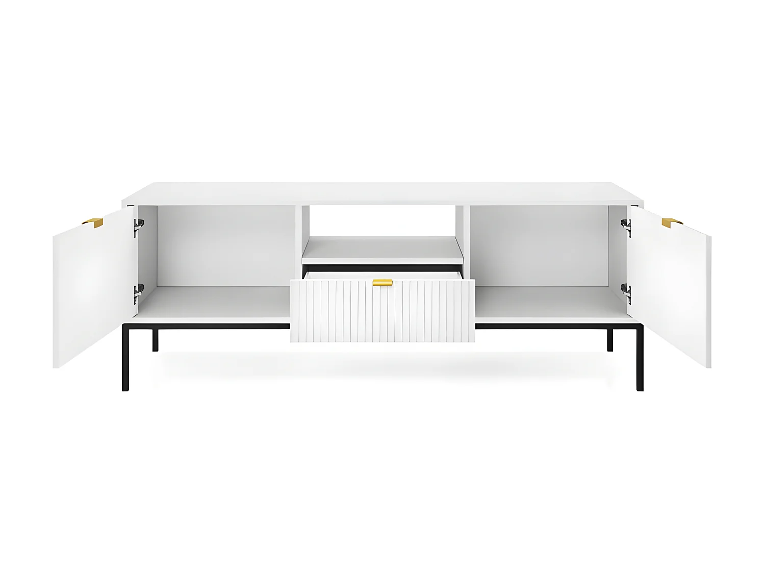 Meuble TV blanc 154x56x39cm NOEMIE meuble Hi-fi commode TV sur pied
