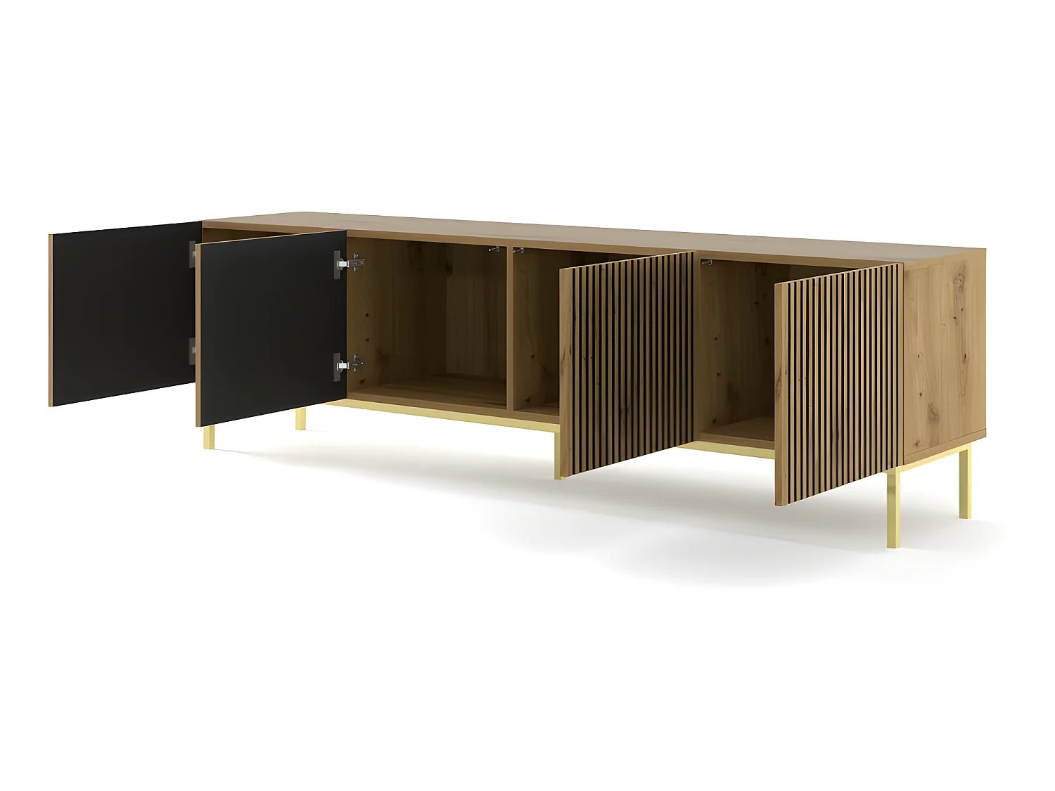 Meuble TV meuble Hi-fi sur pied couleur Chêne artisan 200x42x58cm RAVI F PEINT Pied Cadré or