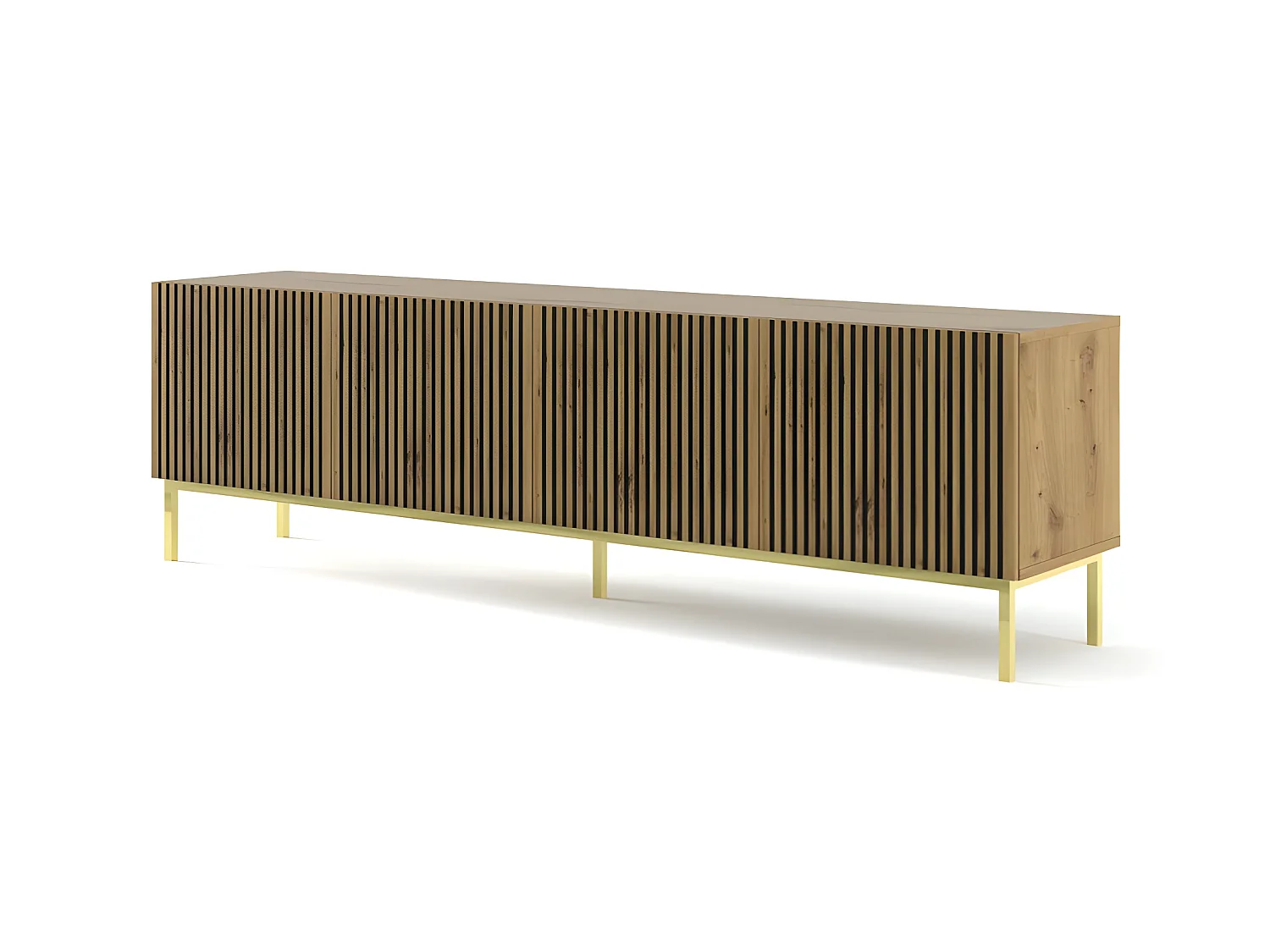 Meuble TV meuble Hi-fi sur pied couleur Chêne artisan 200x42x58cm RAVI F PEINT Pied Cadré or