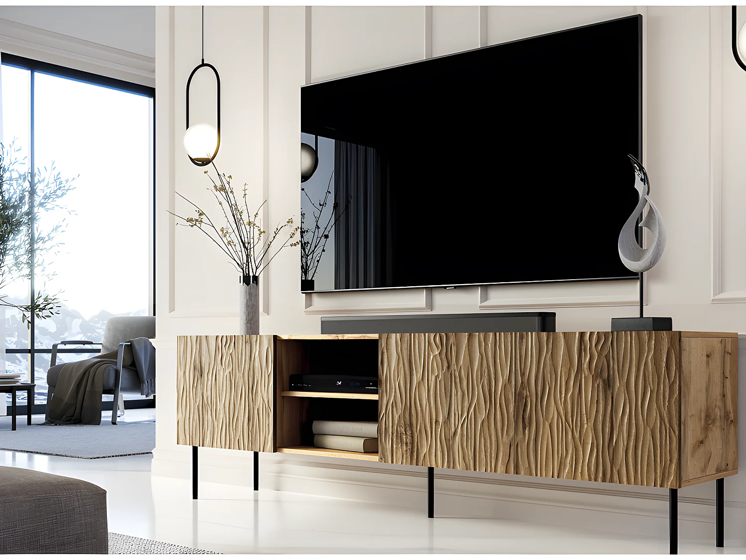 Meuble TV 190x60x41 cm meuble Hi-fi luxueux sideboeard sur pied Wotan artisan YOUNGE