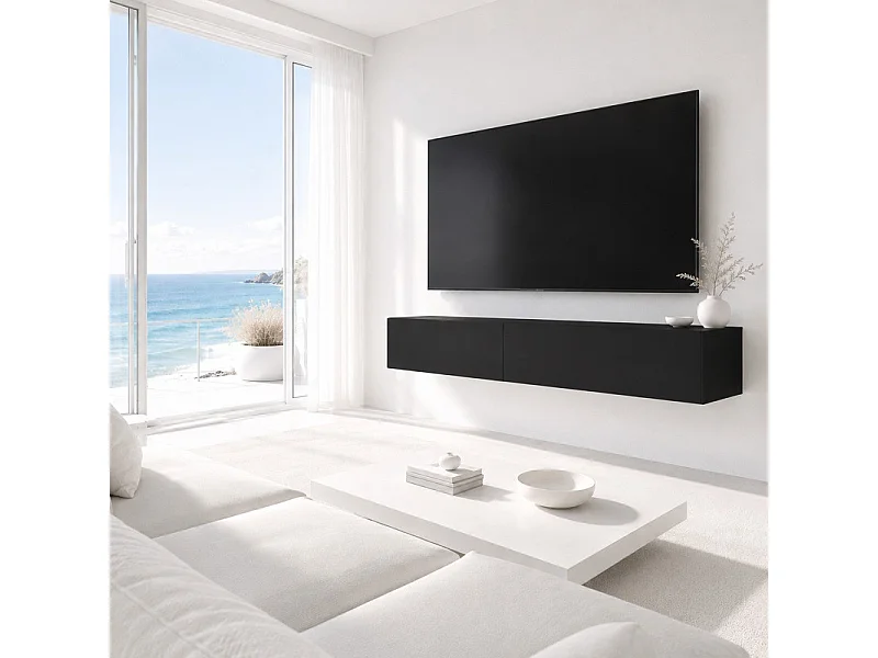 Meuble TV Mural Noir mat 160x40x30cm Bingo meuble Hi-fi sideboeard commode à suspendre