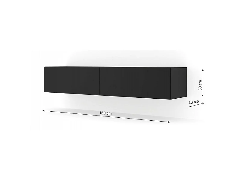 Meuble TV Mural Noir mat 160x40x30cm Bingo meuble Hi-fi sideboeard commode à suspendre