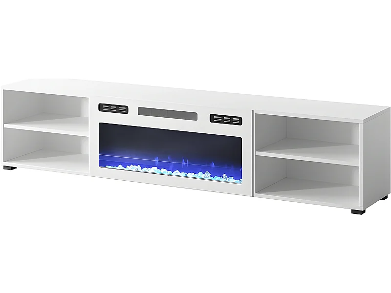 Meuble TV 180x39x33 cm blanc mat ROLLI avec cheminée intégrée blanche meuble Hi-fi à susprendre ou á poser