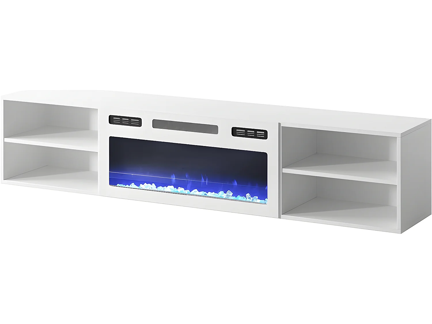 Meuble TV 180x39x33 cm blanc mat ROLLI avec cheminée intégrée blanche meuble Hi-fi à susprendre ou á poser