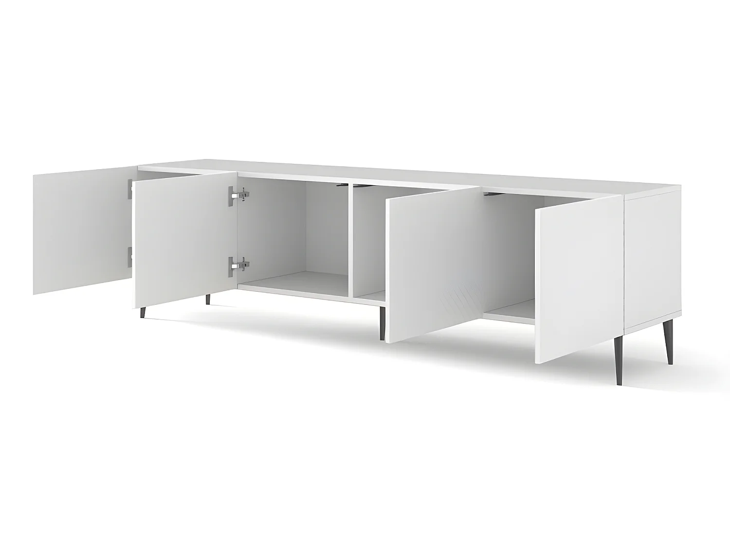 Meuble TV meuble Hi-fi sur pied Blanc Mat 200x42x56cm RAVI C DIAMANT Pied noir