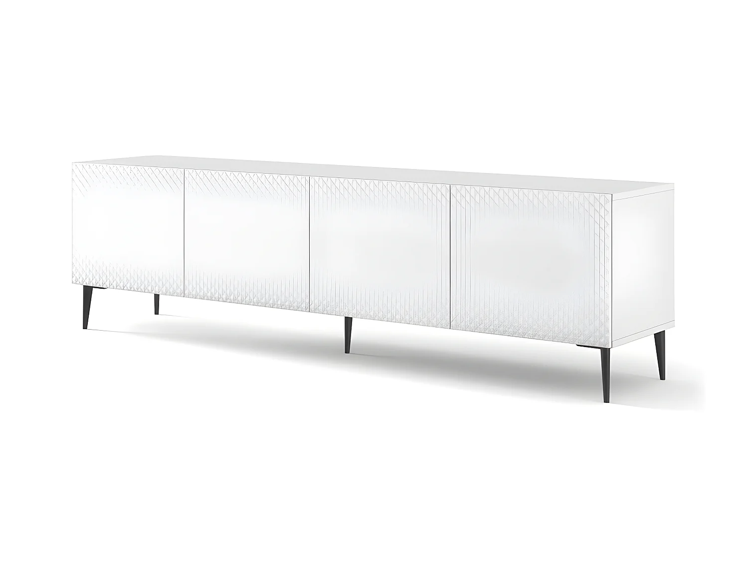 Meuble TV meuble Hi-fi sur pied Blanc Mat 200x42x56cm RAVI C DIAMANT Pied noir