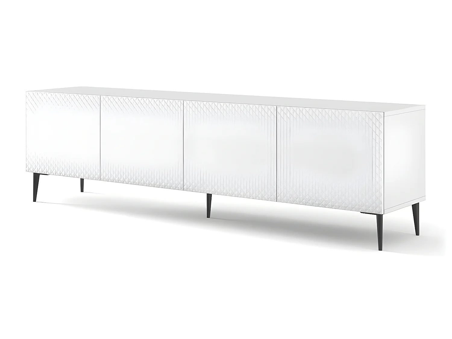 Meuble TV meuble Hi-fi sur pied Blanc Mat 200x42x56cm RAVI C DIAMANT Pied noir