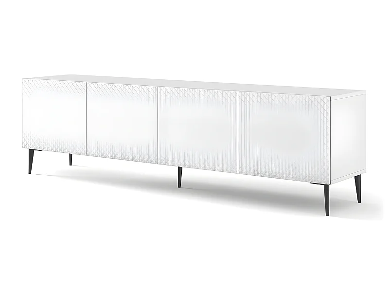 Meuble TV meuble Hi-fi sur pied Blanc Mat 200x42x56cm RAVI C DIAMANT Pied noir