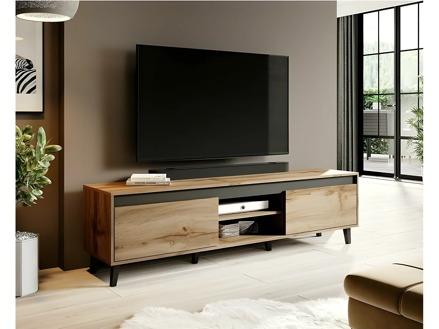 Meuble TV 170x49x38 cm Chêne Wotan NORDIS II meuble Hi-fi luxueux sideboeard commode sur pied