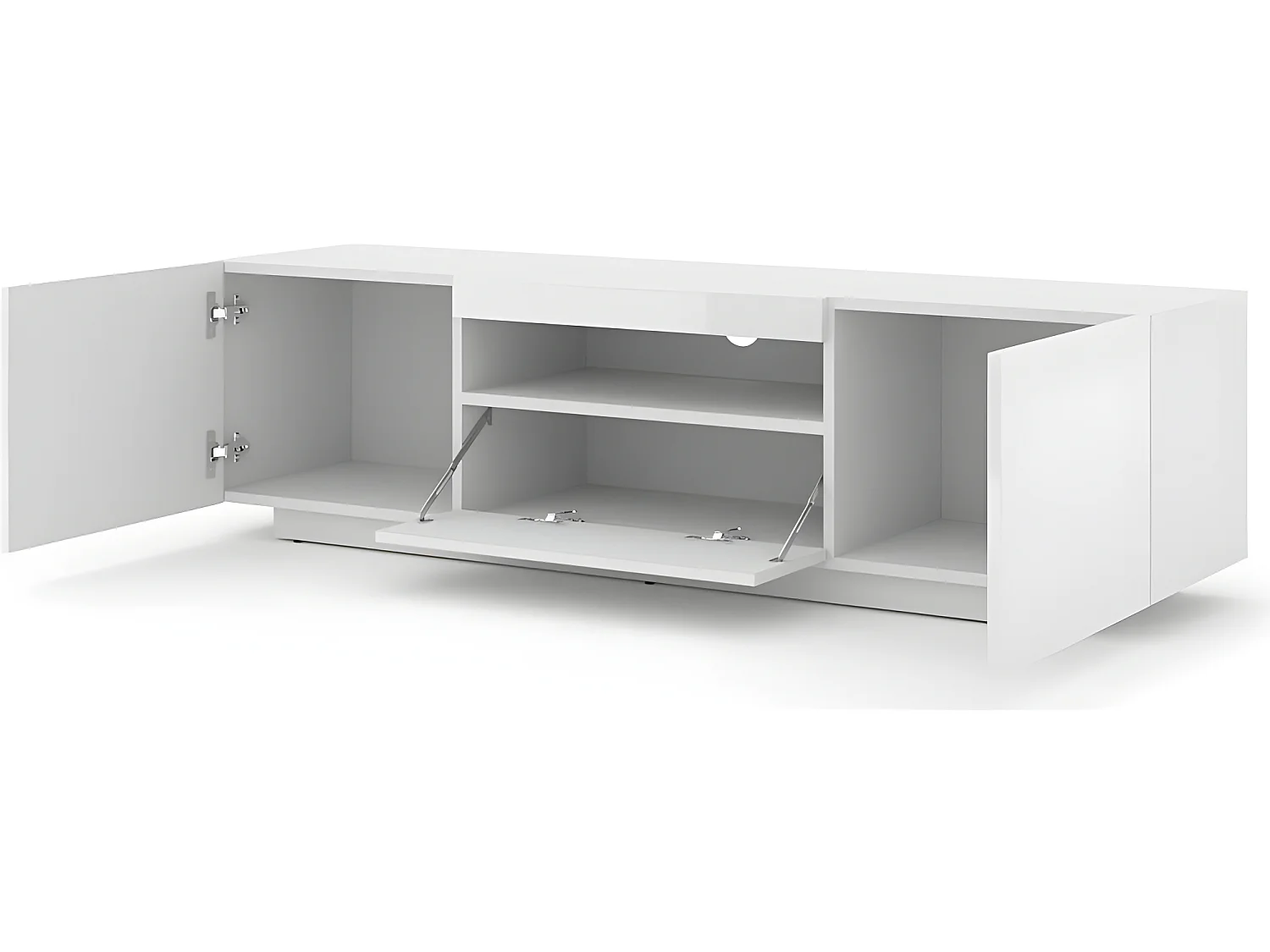 Aura Meuble TV bas universel 150 cm à suspendre ou à poser Armoire Hi-fi avec LED Blanc brillant