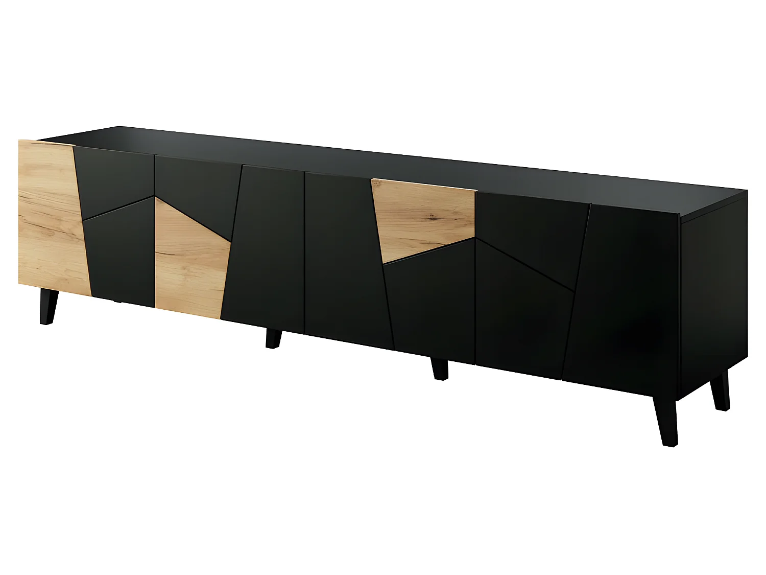 Meuble TV 200x52x42 cm noir mat/noir + chêne artisanal VISO meuble Hi-fi luxueux sur pieds