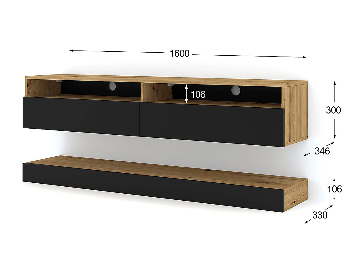Meuble TV Duo 160 cm suspendu Artisan/ Noir sideboeard