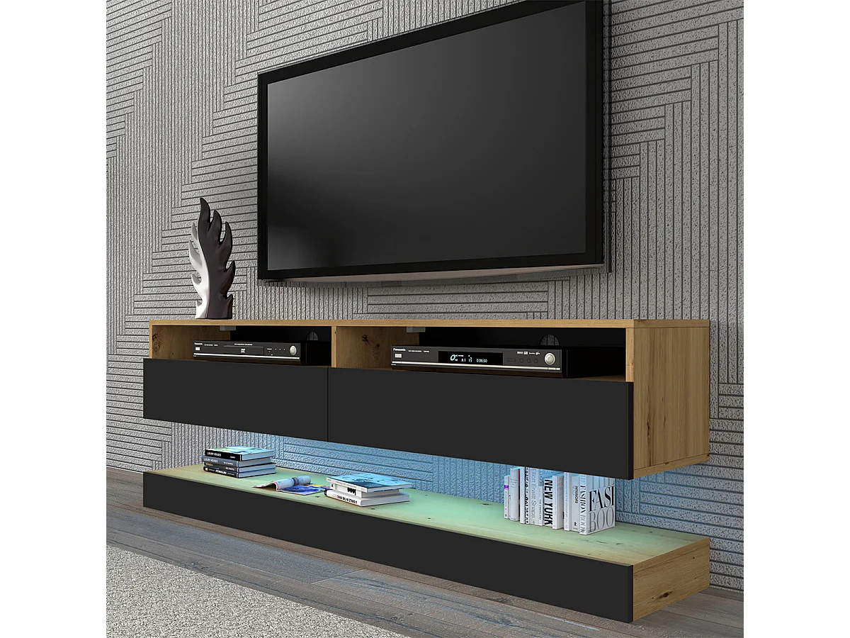 Meuble TV Duo 160 cm suspendu Artisan/ Noir sideboeard