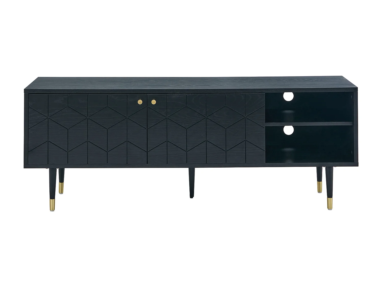 Mobile TV con 2 ante e 2 nicchie placcatura rovere Nero e Dorato  - PARIOMA