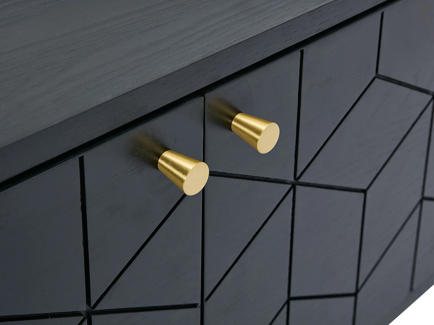 Meuble TV avec 2 portes et 2 niches placage chêne - Noir et doré - PARIOMA