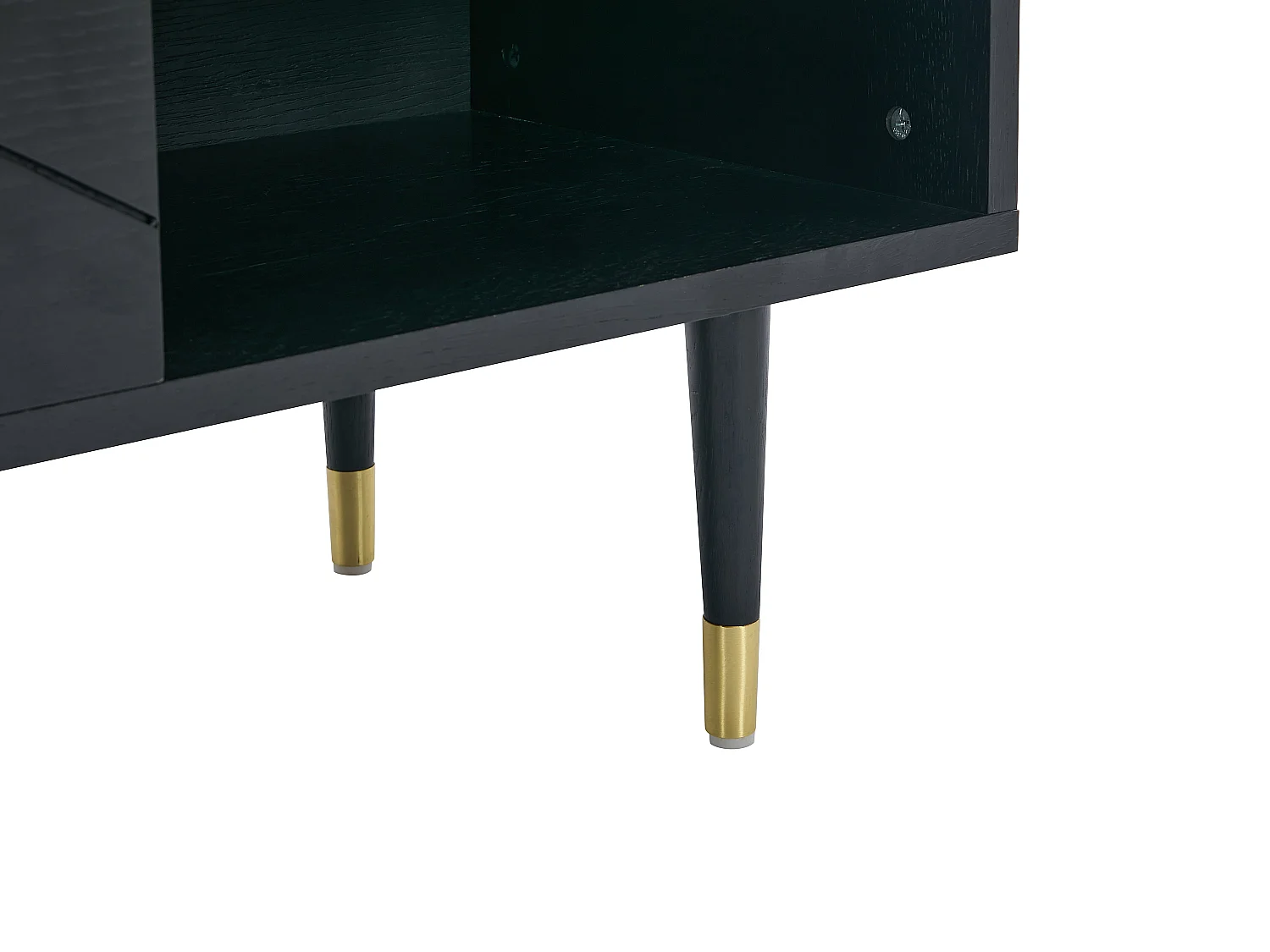 Meuble TV avec 2 portes et 2 niches placage chêne - Noir et doré - PARIOMA