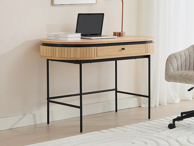 Bureau avec 1 tiroir - Placage chêne - Coloris : Naturel et noir - CARDIONA