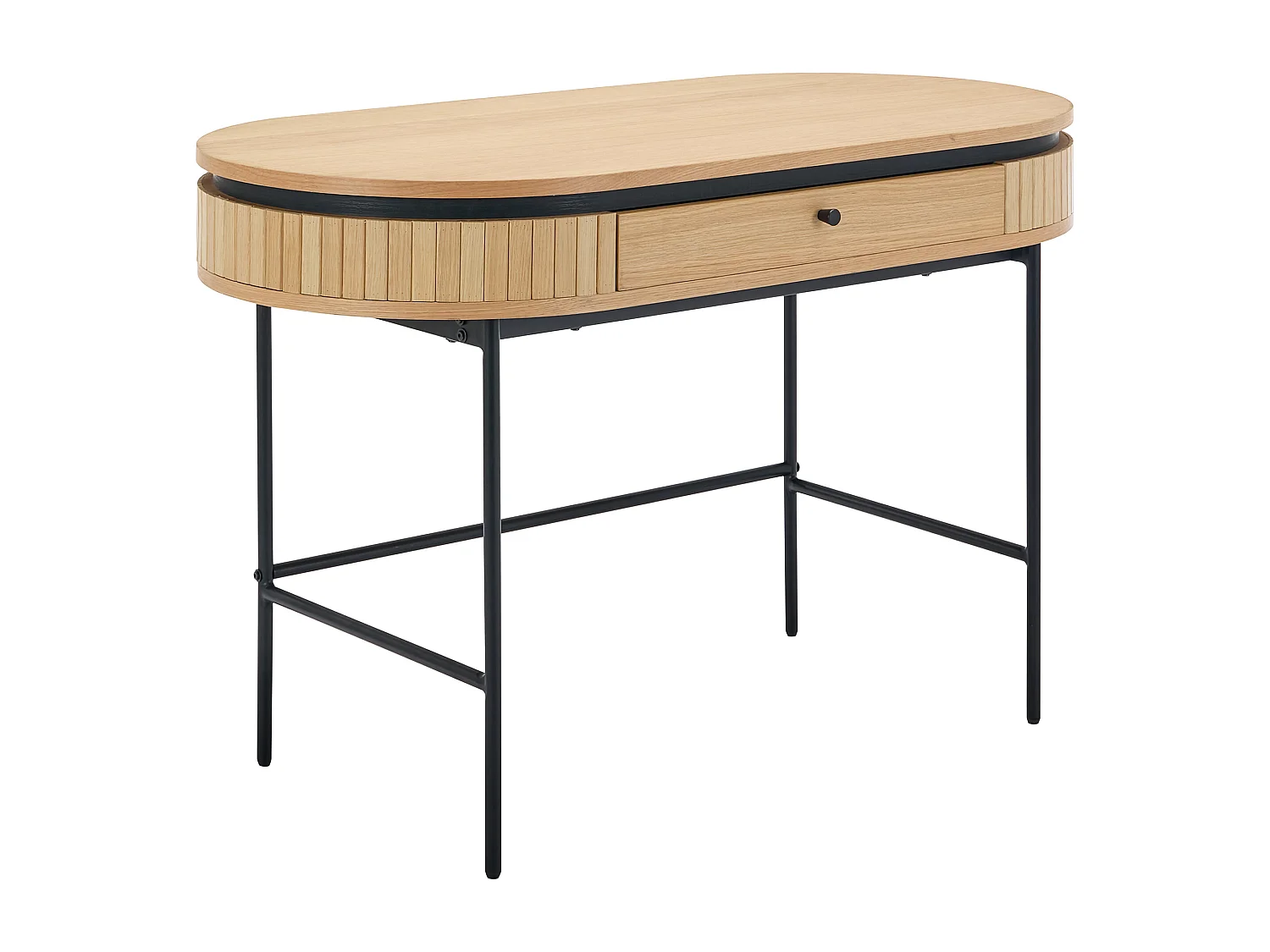 Escritorio con 1 cajón - Chapado en roble - Color: Natural y negro - CARDIONA