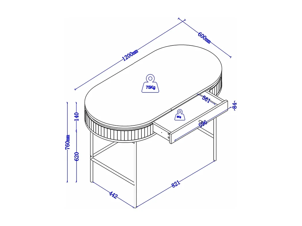 Bureau avec 1 tiroir - Placage chêne - Coloris : Naturel et noir - CARDIONA