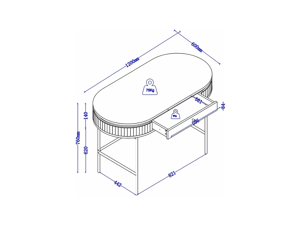 Bureau avec 1 tiroir - Placage chêne - Coloris : Naturel et noir - CARDIONA
