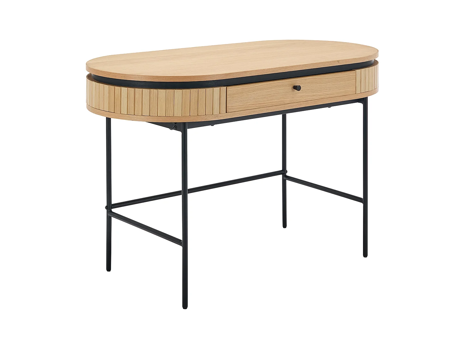 Bureau avec 1 tiroir - Placage chêne - Coloris : Naturel et noir - CARDIONA