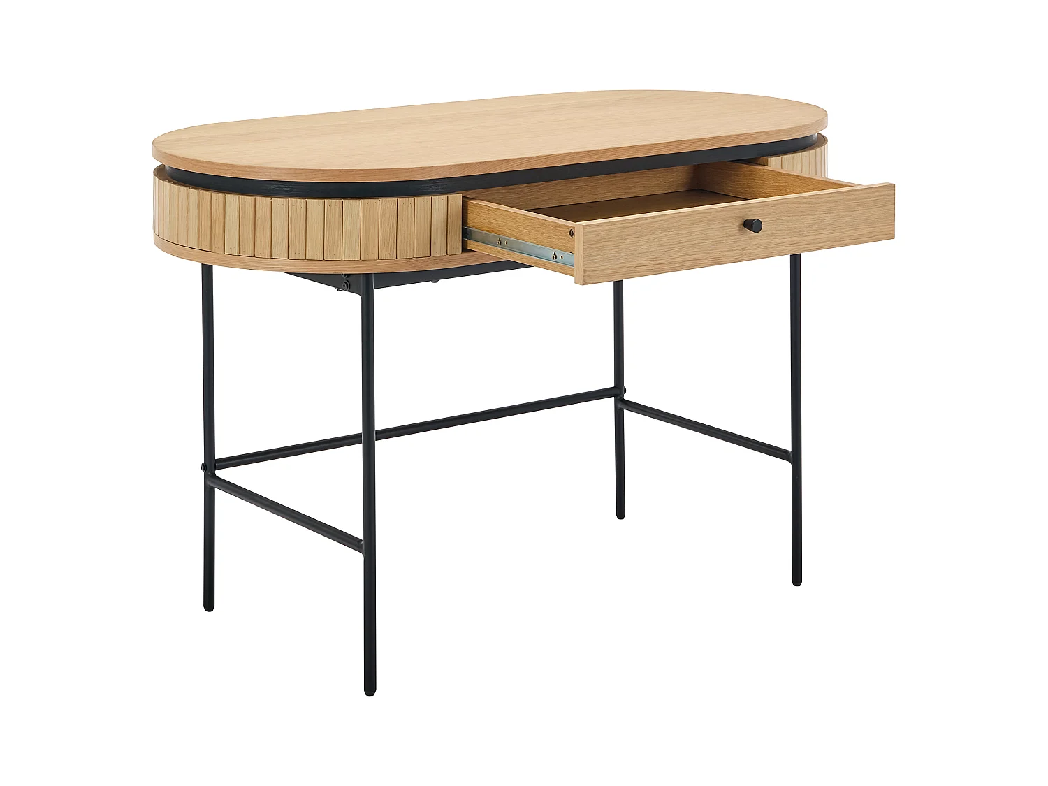 Bureau avec 1 tiroir - Placage chêne - Coloris : Naturel et noir - CARDIONA