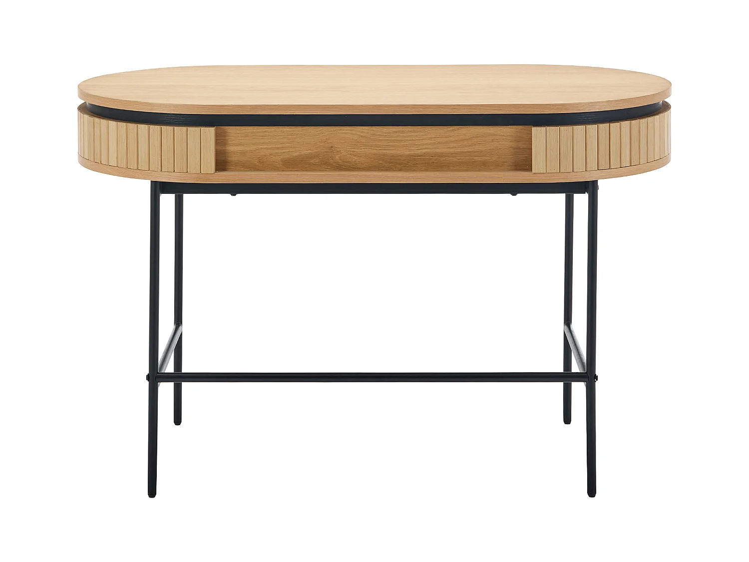 Bureau avec 1 tiroir - Placage chêne - Coloris : Naturel et noir - CARDIONA