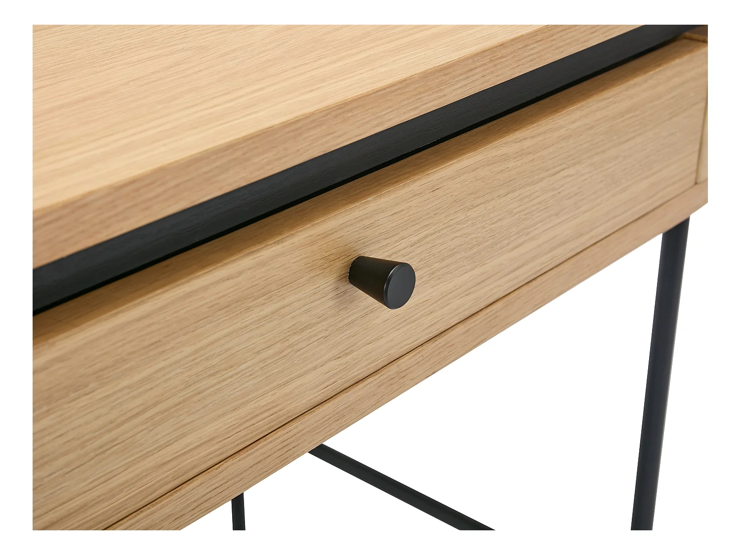 Bureau avec 1 tiroir - Placage chêne - Coloris : Naturel et noir - CARDIONA