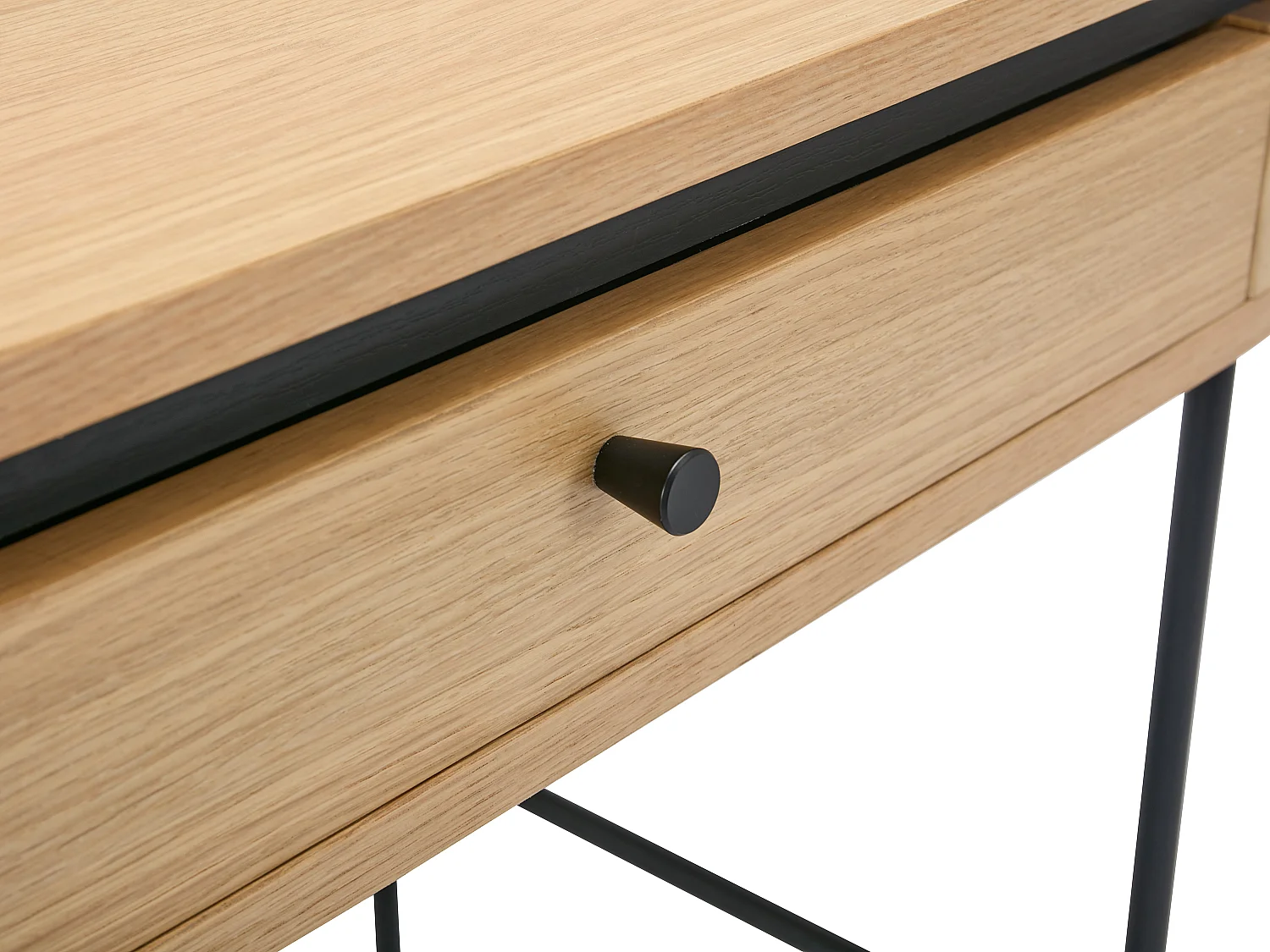 Schreibtisch mit 1 Schubladen - Eichenfurnier - Holzfarben & Schwarz - CARDIONA