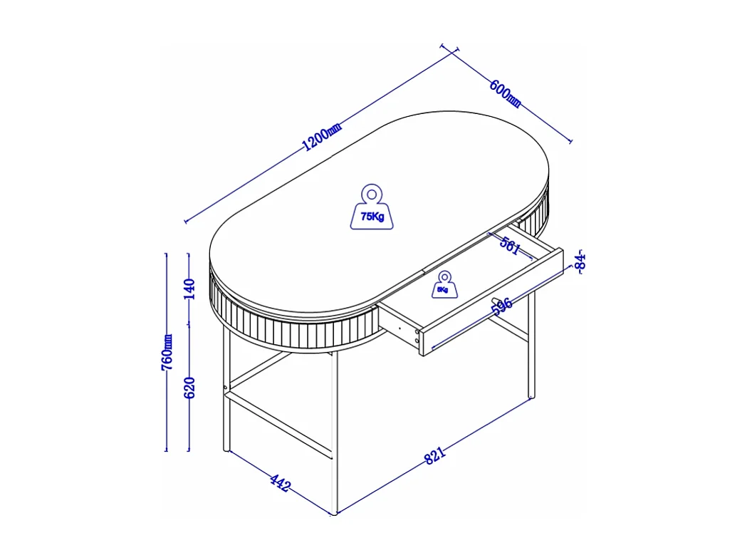 Bureau avec 1 tiroir - Placage chêne - Coloris : Naturel et noir - CARDIONA