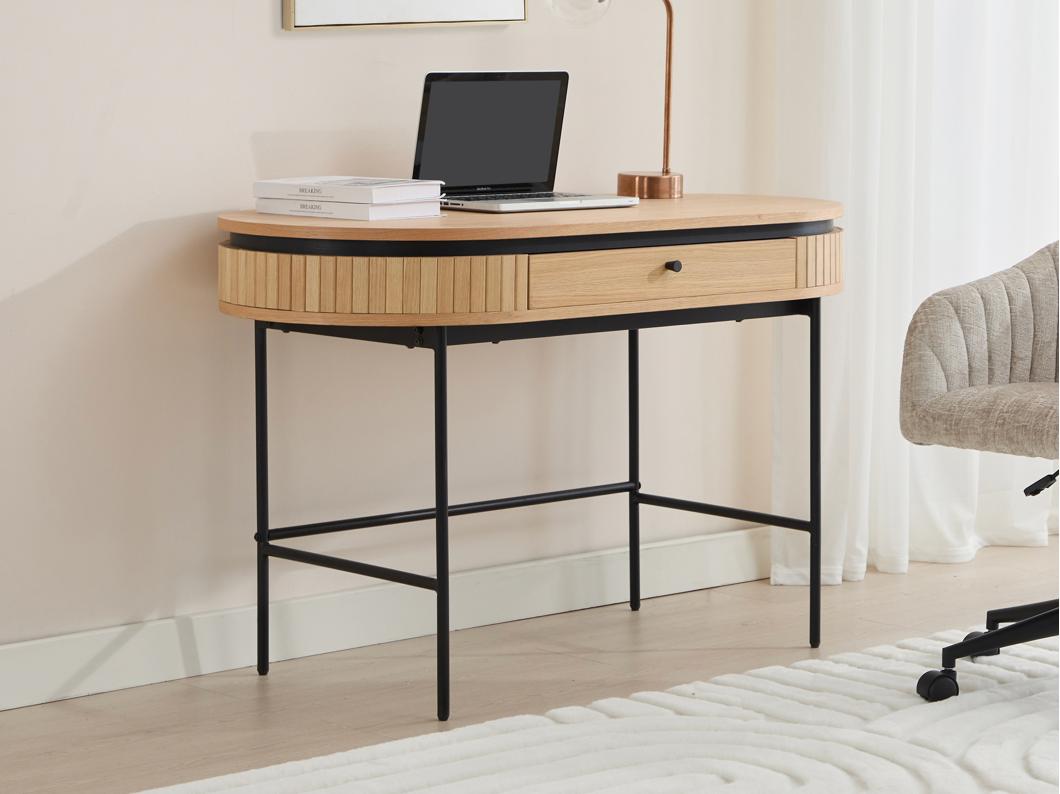 Scrivania con 1 cassetto Placcatura Rovere  Naturale e Nero  - CARDIONA