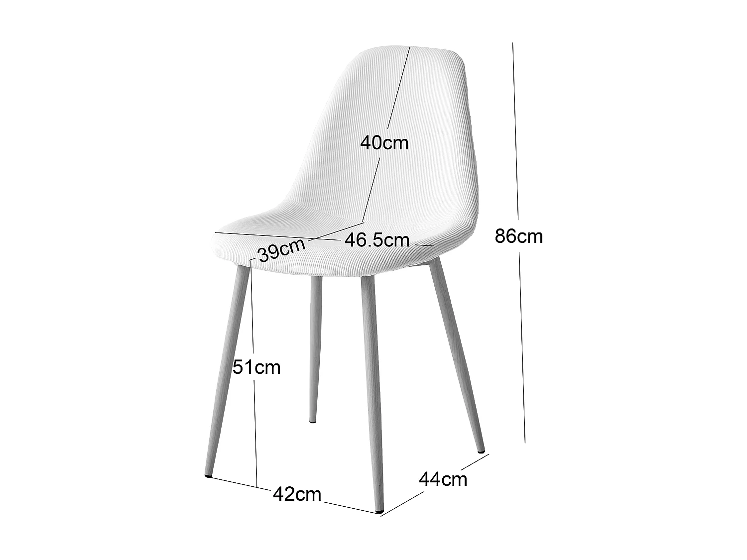 Lot de 4 chaises scandinaves en métal et tissu beige