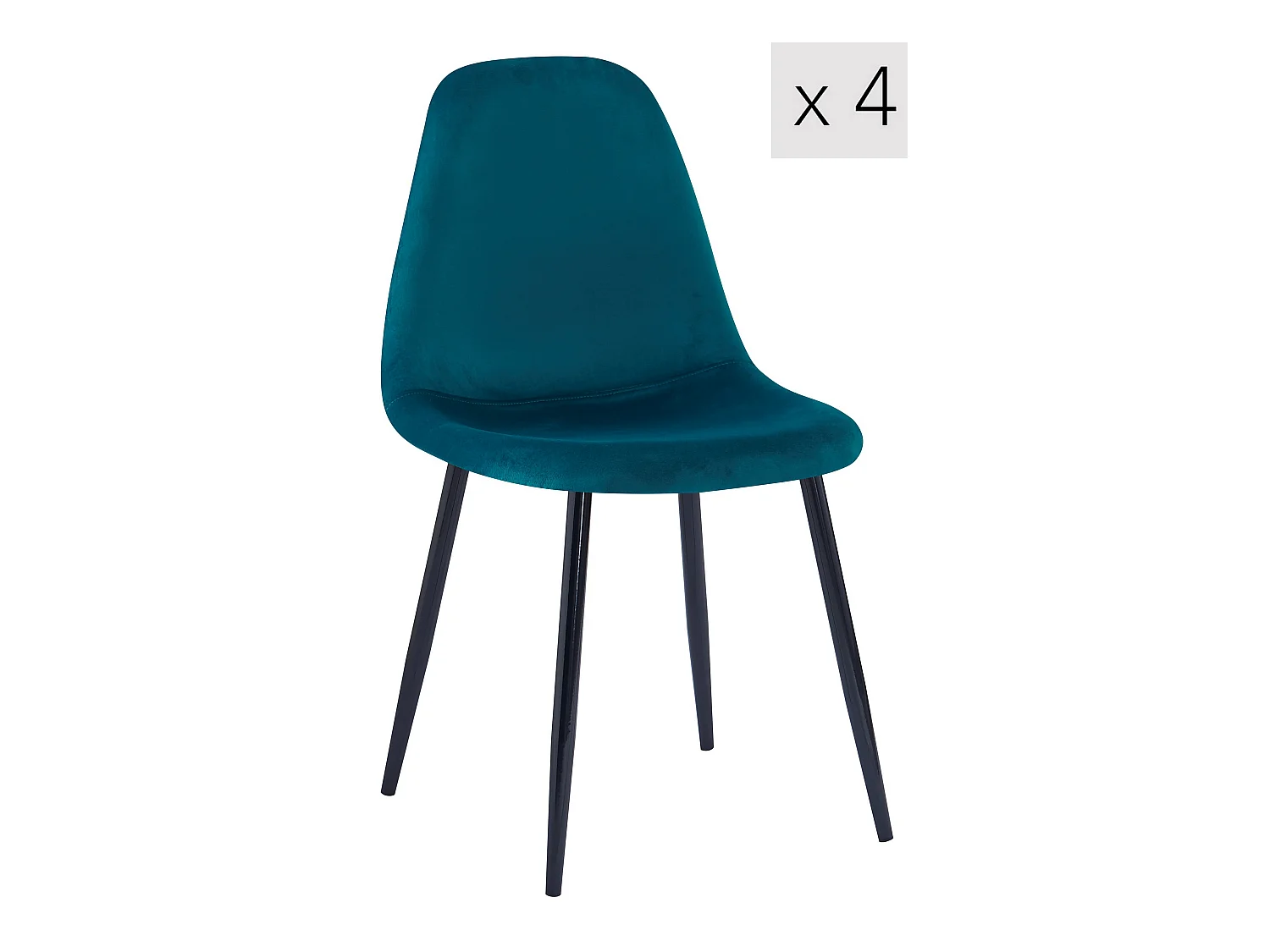 Lot de 4 chaises scandinaves en métal et velours bleu canard