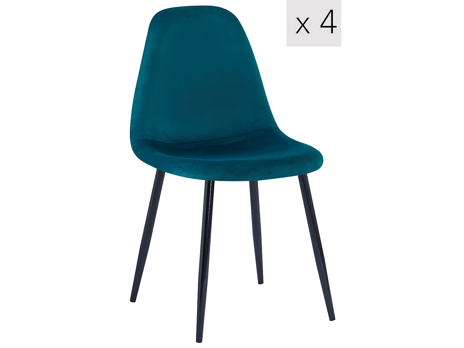 Lot de 4 chaises scandinaves en métal et velours bleu canard