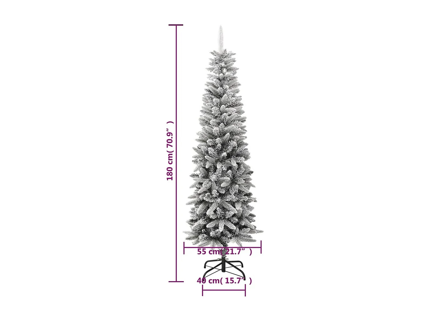 Sapin de Noël artificiel mince avec neige floquée 180 cm PVC/PE
