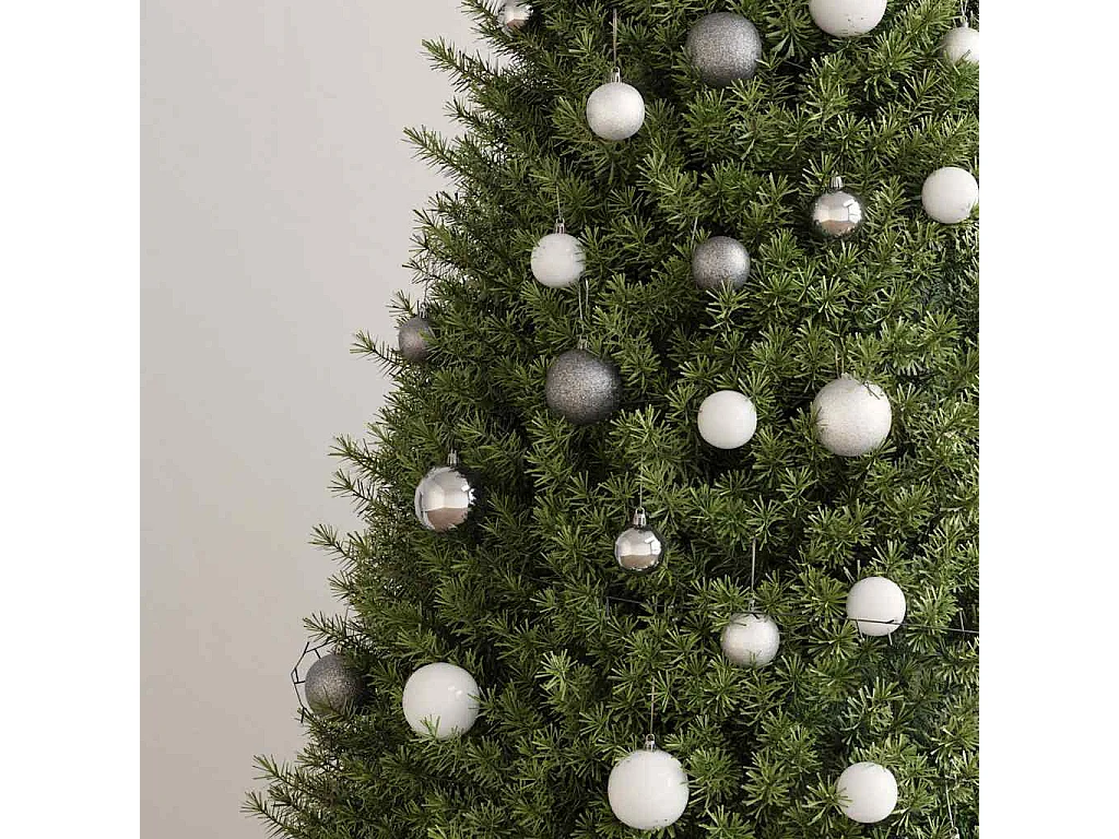 Set de boules de Noël avec pic et 150 LED 60 pcs Blanc et gris