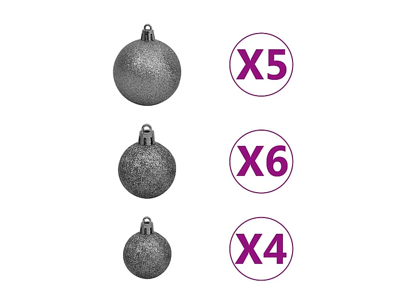Set de boules de Noël avec pic et 150 LED 60 pcs Blanc et gris