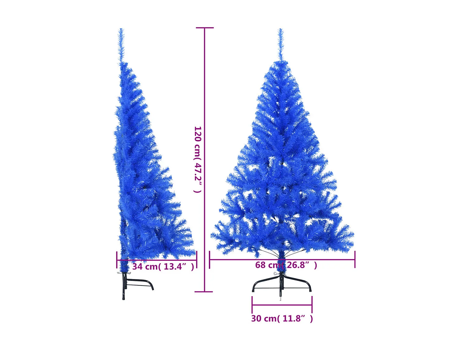 Meia árvore de Natal artificial com suporte 120 cm PVC azul