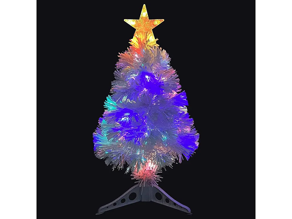 Arbre de Noël artificiel pré-éclairé blanc 64 cm fibre optique