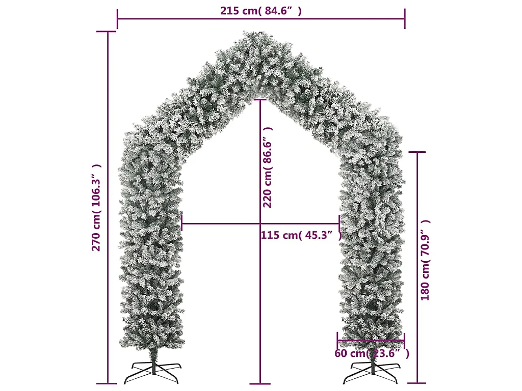 Arco de árbol de Navidad con aspecto nevado 270 cm
